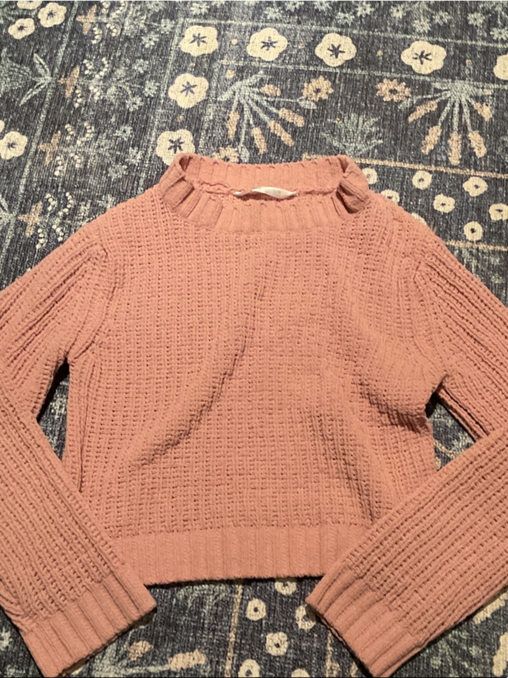 Waffle-Knit Mock Neck Sweater in Dusty Rose - Women